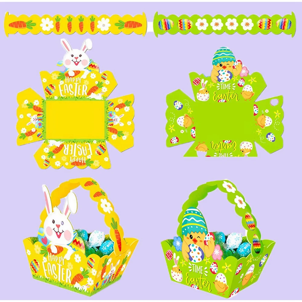 

4Pcs Bunny Paper Gift Bags Box Kids Birthday Party Decoration Easter Baking Cookies Packing Bag Paper Easter Egg Storage Baskets