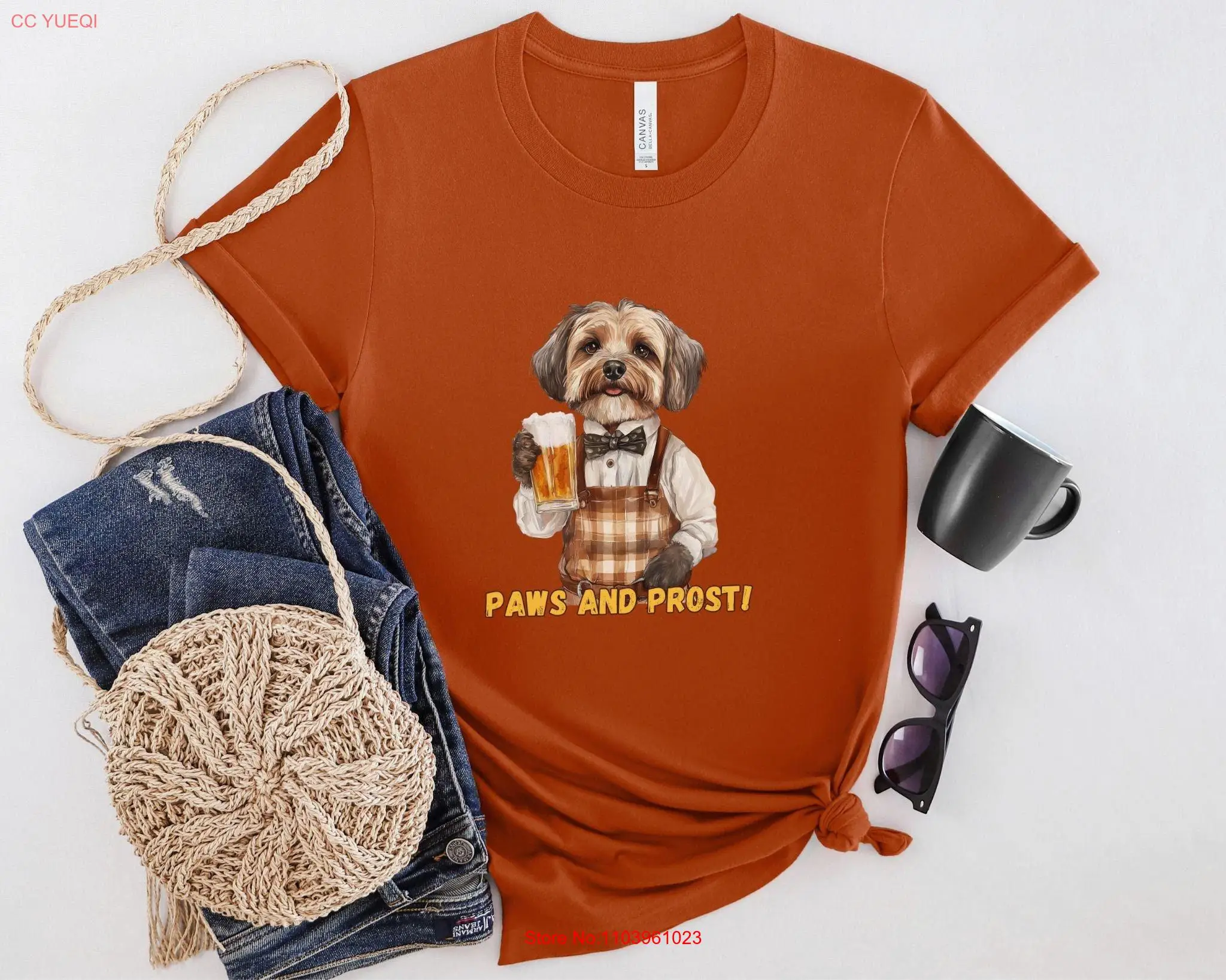 Oktoberfest Paws and Prost T Shirt German Cute Dog with Beer Stein lover gift for long or short sleeves