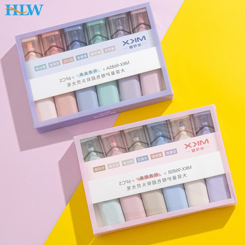 

6 Colors Kawaii Highlighters Safe Non-toxic Highlighter Marker Color Pens For Student Stationery Office School Supplies