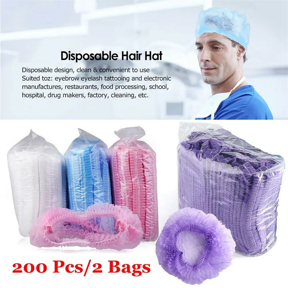 

200Pcs New Safety Supplies Security Protection Stretch Catering Hat Dustproof Hair Nets Sterile Hair Caps Non-Woven