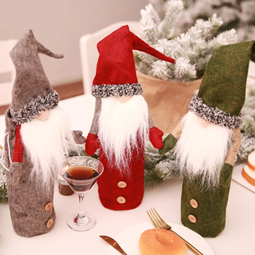 

Рождественские украшения, Набор Винных Бутылок с вышивкой шампанского с куклой без лица, набор винных бутылок, товары для ресторанов и праздников