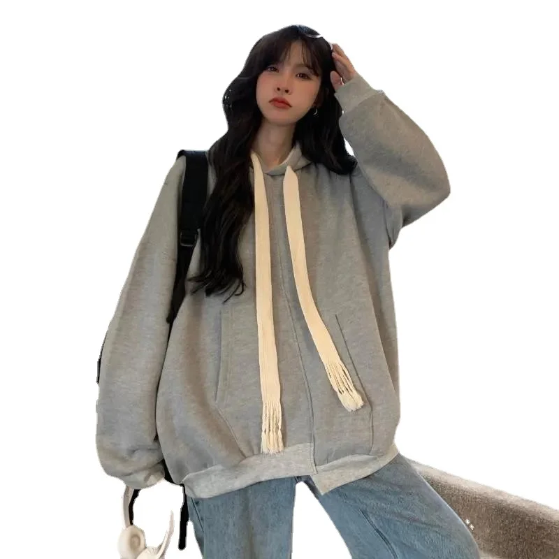 

Oversize Women's New Style Autumn and Winter Plush Thickened Loose BF Lazy Wind Belt Pocket Design Sense of Minority