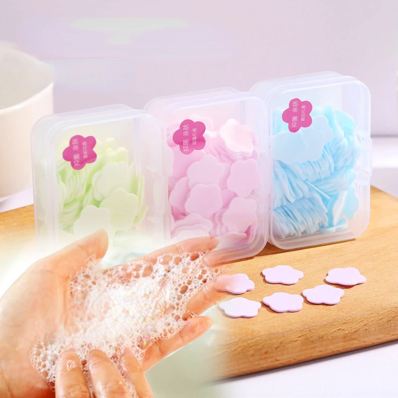 100pcs Flower Shape Soap Paper for Travel Soap Washing Hand Bath Cleaning Scented Slice Sheets Foaming Paper Soap Dishes 5 Color