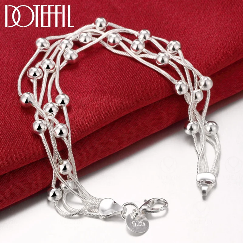

DOTEFFIL 925 Sterling Silver Snake Chain Smooth Beads Bracelet For Woman Charm Wedding Engagement Fashion Party Jewelry