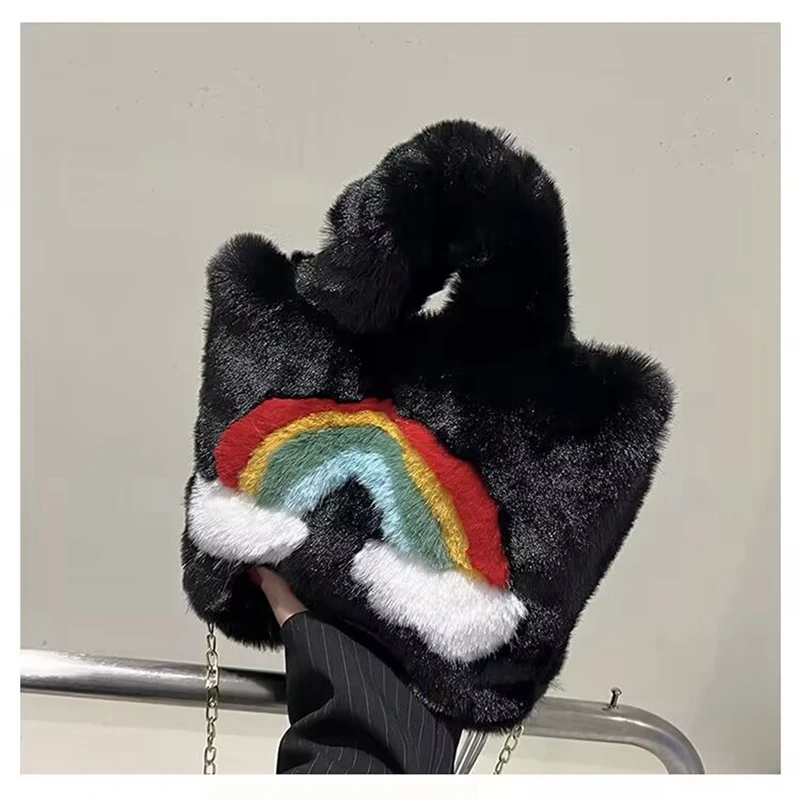 Fashion plush tote bag for Women Soft Warm Fluffy Ladies Chain Shoulder Crossbody Bag Travel Street Shopping Handbags