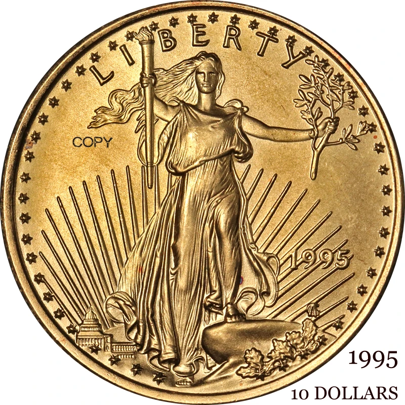 United States US 1995  10 Ten Dollars Quarter Ounce  American Gold Eagle Bullion Coinage USA Liberty Gold Brass Metal Copy Coin