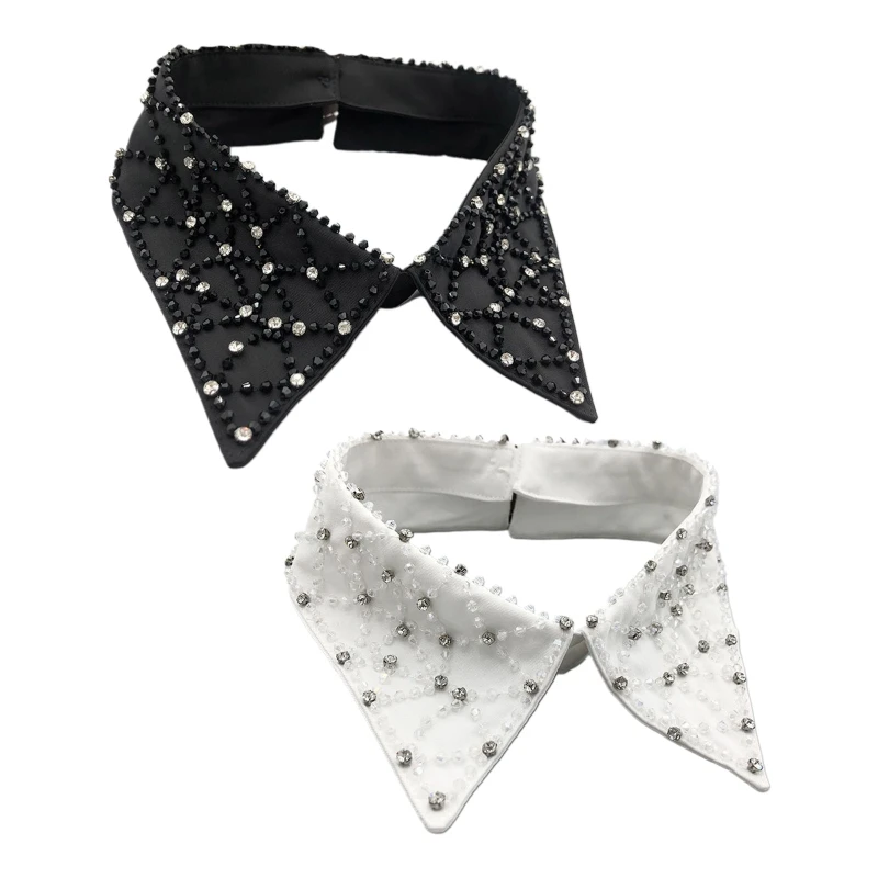 

Stylish White Black Detachable Collar Choker Rhinestone Embellished Collar False Blouse Bib All-match for Daily Wear DXAA
