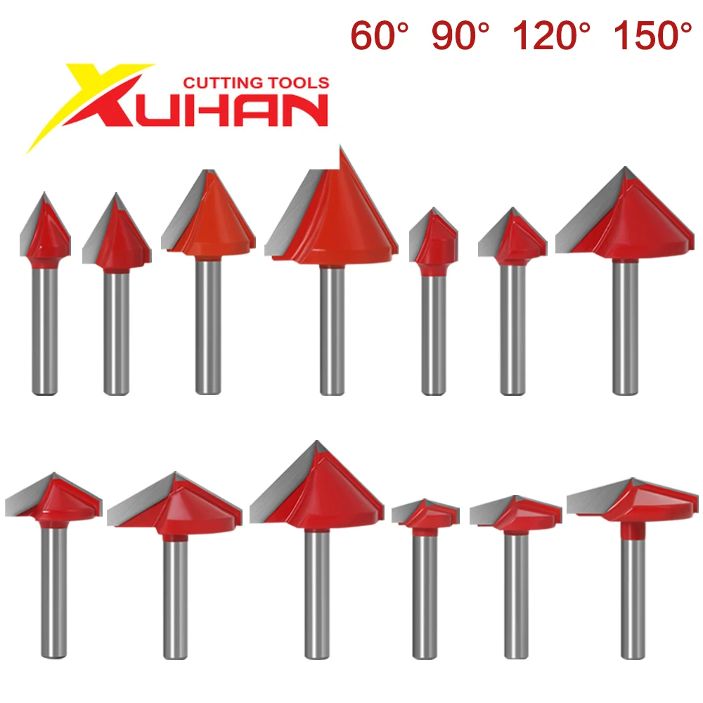 6mm V Bit-1PCS,CNC solid carbide end mill,tungsten steel woodworking milling cutter,3D wood MDF router bit,60 90 120 150 degrees