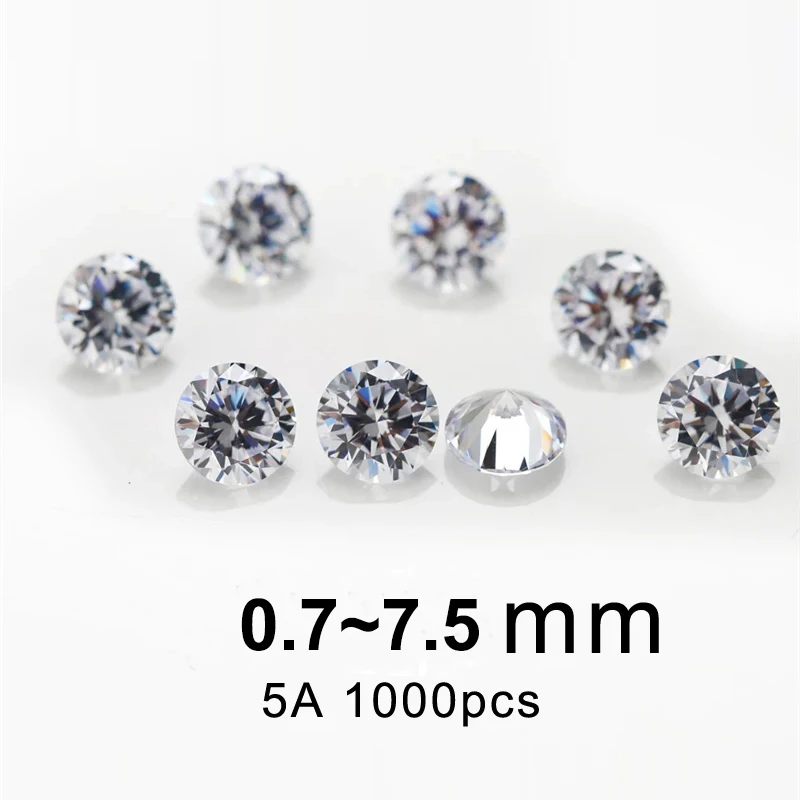 1000pcs/bag AAAAA Grade White 0.7~7.5mm Loose Zircon Stone Brilliant Round Cut Cubic Zirconia Stones For Jewelry Making DIY - купить по