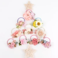 artificial flower elastic hair bands for baby girl pear lace floral elastic hair rope girls cute hair tie baby girl accessories