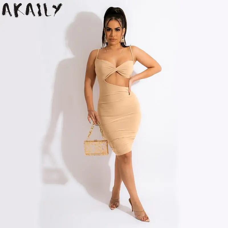 

Akaily Sexy Cami Black Dresses For Women 2021 Strapless Backless Party Mini Dress Female Ruched Hollow Out Bodycon Short Dress
