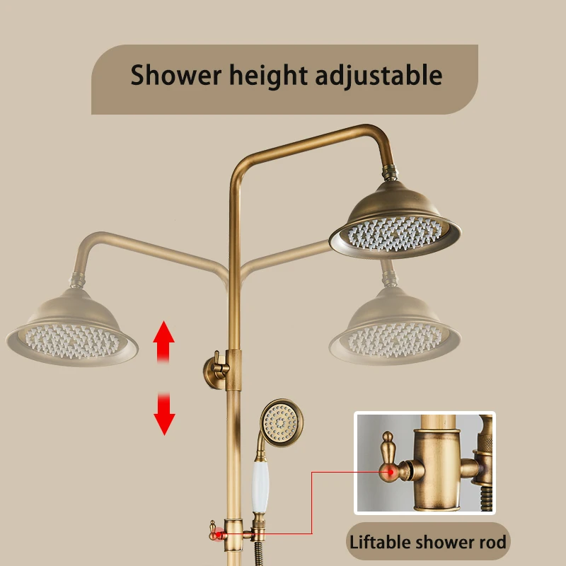 Душевой смеситель ванной комнаты Rainfall с двумя рукоятками, комплект из античной латуни, система с душевой головкой 8" и насадкой для душа.