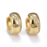 1pairs brass micro pave clear cubic zirconia huggie hoop earrings long lasting plated ring real 18k gold plated