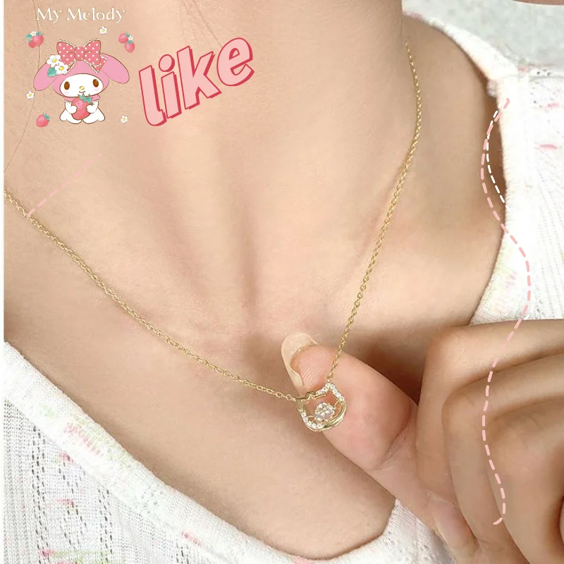 

Sanrios Hello Kitty Necklace Japanese Beating Heart Kawaii Student Birthday Anime Cartoon Cute Doll Lovers Accessories Gift