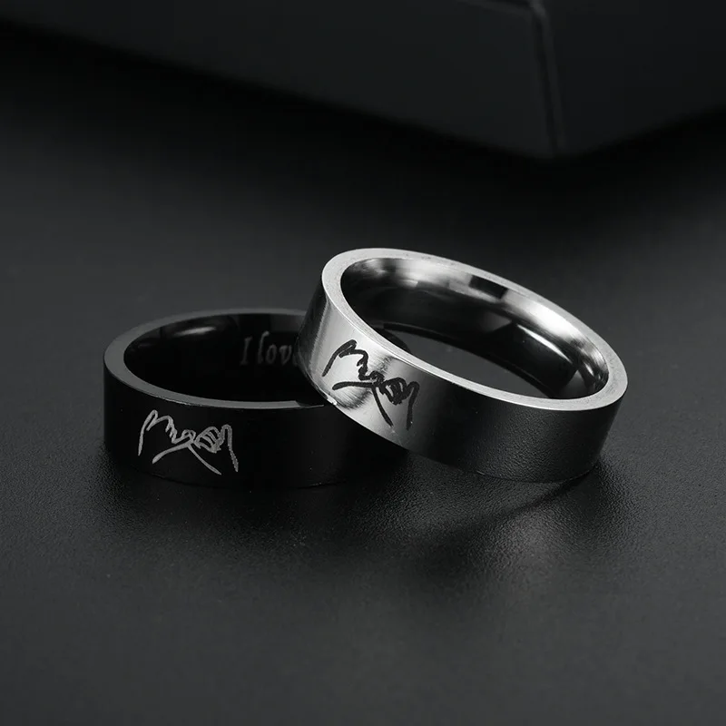 

Titanium Steel 'I Love You 'Hand In Hand Pattern 6MM Width Couple Rings Fashion Jewelry Gifts for Lovers