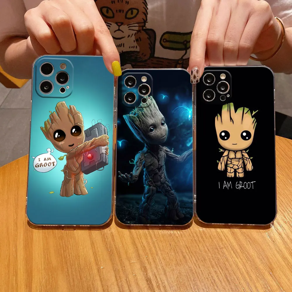 

I Am Groot Marvel Clear Phone Case For iPhone 15 14 11 12 13 Pro Max Mini XS XR 8 7 Plus Back Cover Soft Transparent Groot Funda