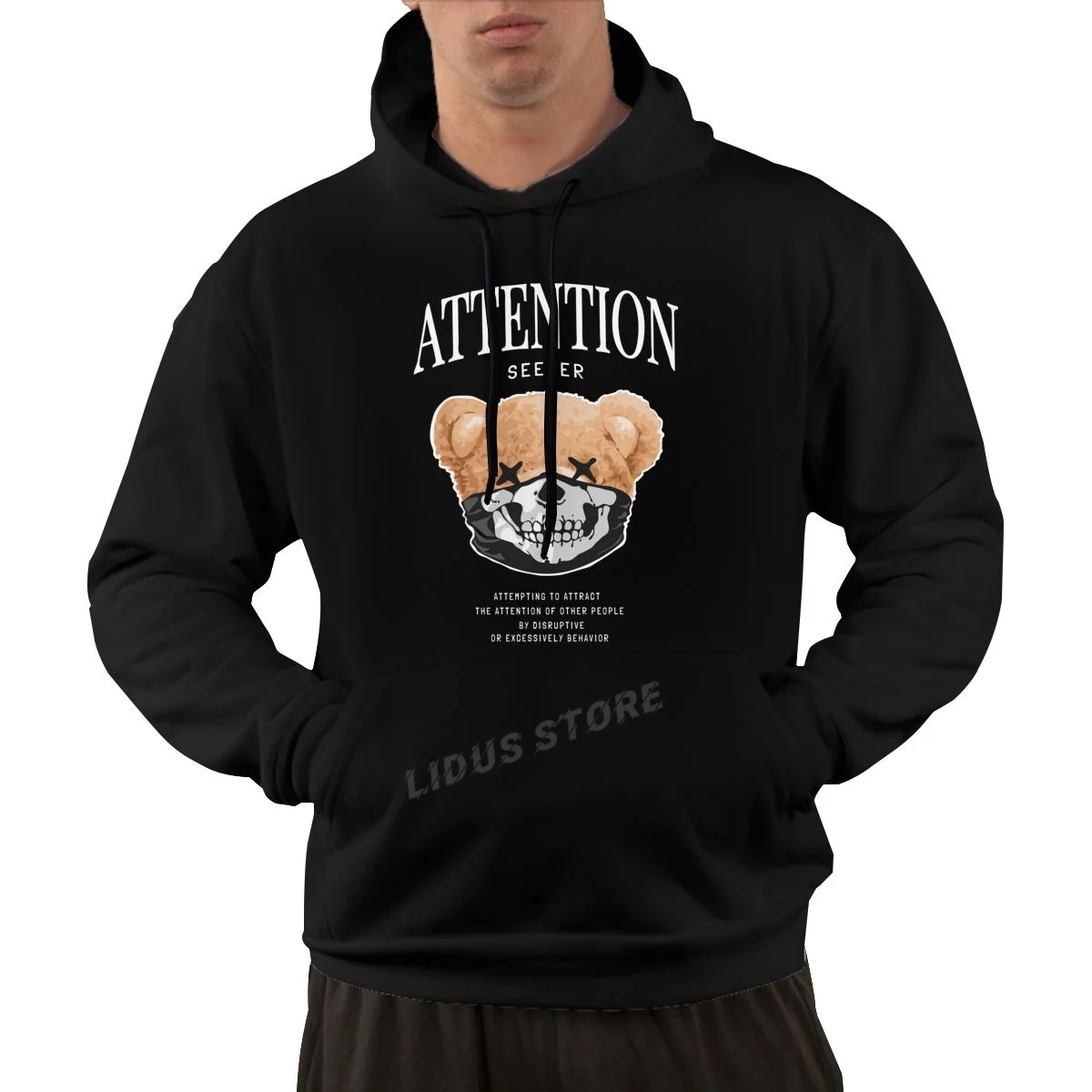 

Attention Seeker Teddy Bear In Skull Face Mask Hoodie Sweatshirt Harajuku Streetwear 100% Cotton Men's Hoodie