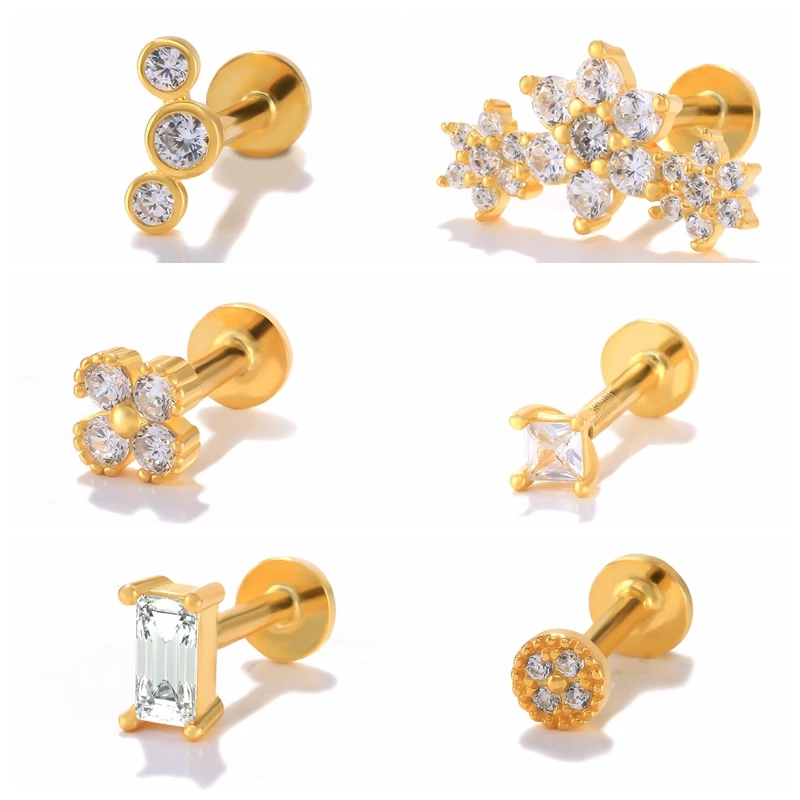 Серьги-гвоздики с фианитами для пирсинга |