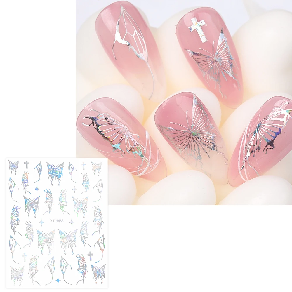 1 шт. серебряные наклейки для ногтей с бабочками полые со звездами