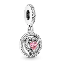 authentic 925 sterling silver moments sparkling double halo heart dangle charm bead fit pandora bracelet necklace jewelry