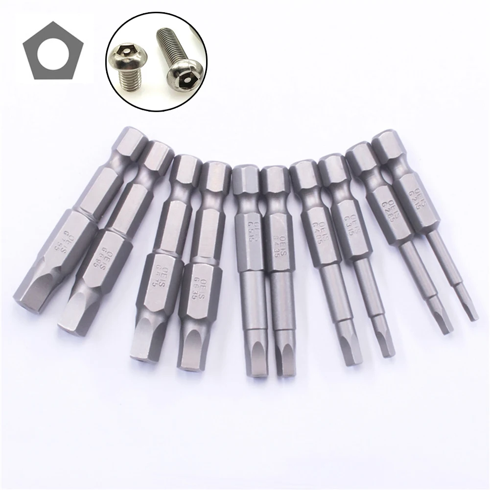 

10Pcs 50mm Pentagonal Screwdriver Bit Magnetic Hole 1/4'' Inch Hex Shank Wrench Magnetic Socket Hand Electric Screwdriver Drill