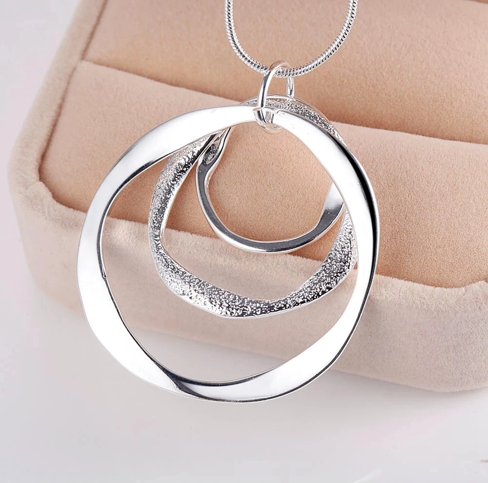 

Charms nobel 925 Stamped Silver Bohemia three circle pendant Necklace For Women fashion Wedding Jewelry party Christmas gifts