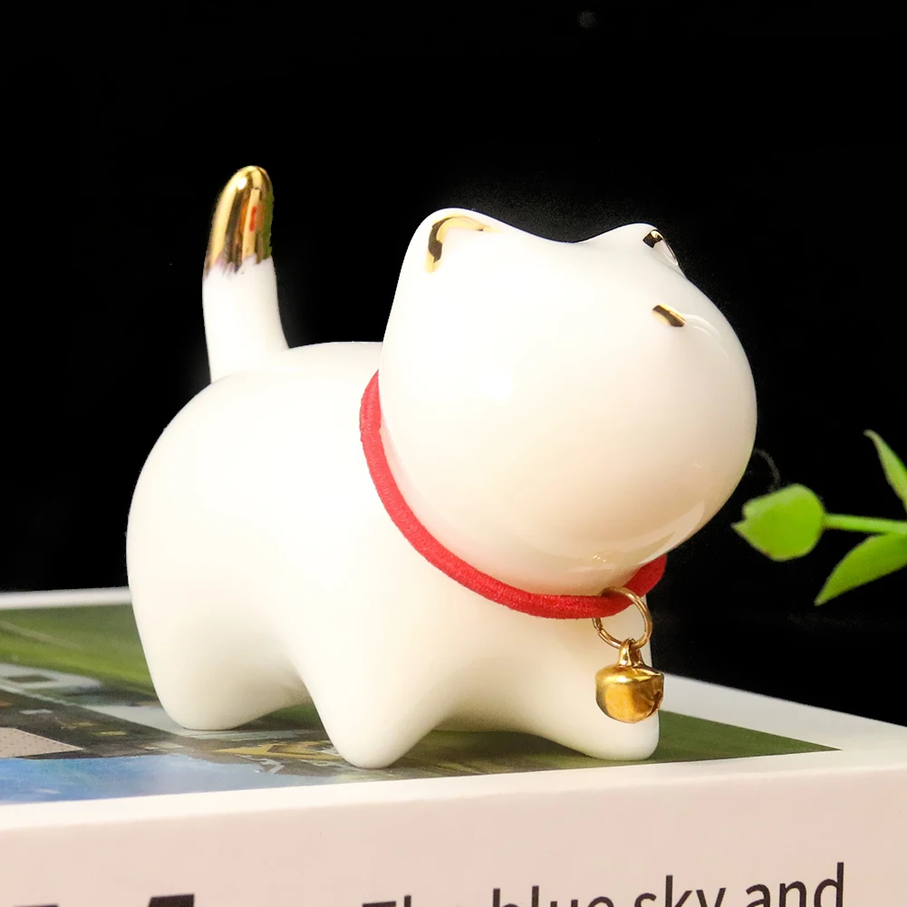 

Kawaii Japanese-style Faceless Cat Maneki Neko Golden Ears Tail Bell Smooth White Porcelain Ceramics Crafts Tea Pet Lucky Decor