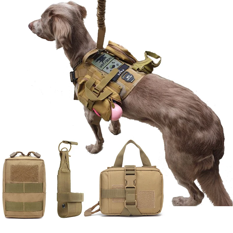 Tactical Dog Harness Bag Set Durable Pet Pocket Food and Water Carrier For Dogs Outdoor