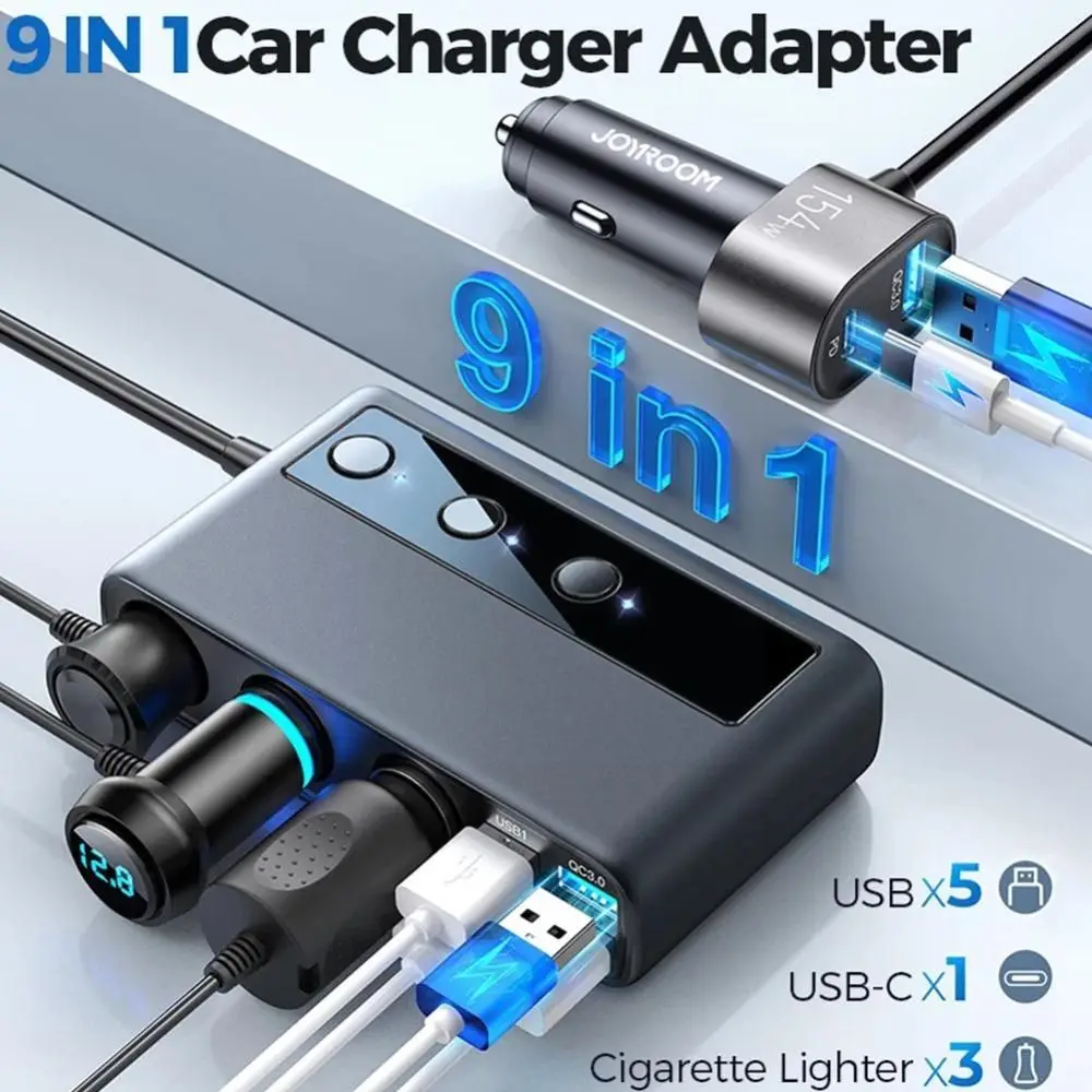 9 in 1 154W Car Charger Adapter 3 Way Automobile Accessories Auto Interior Part Lighter Splitter Car Cigarette 5USB