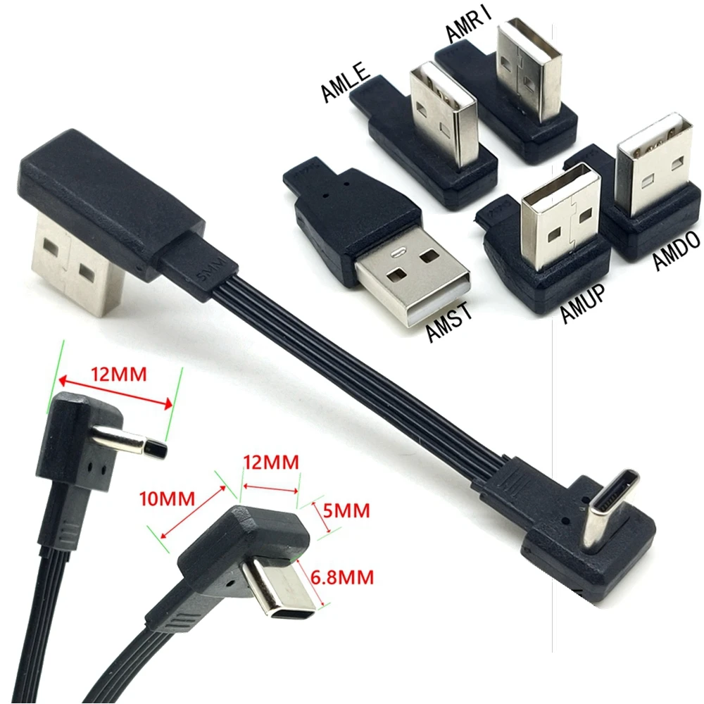 

USB-C сверхкороткий кабель для передачи данных типа C (папа) вверх и вниз (90 °) к USB 2,0 (папа), плоский кабель USB типа C (папа) 0,1 м/0,2 м/0,5 м/1 м