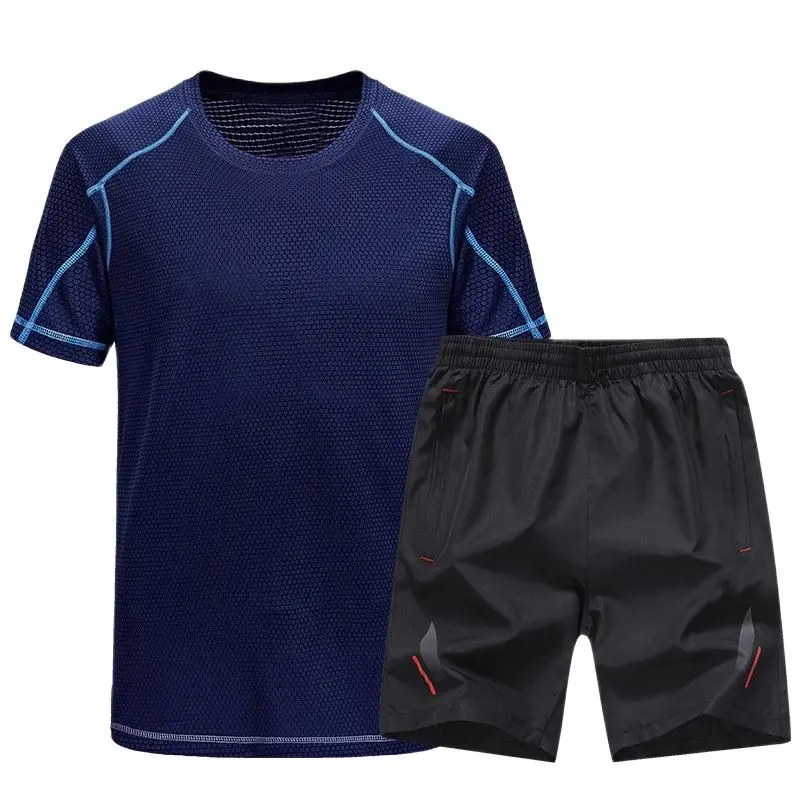 

Мужской спортивный костюм L-6XL 7XL, 8XL, летний комплект, мужская повседневная одежда, комплект для фитнеса, спортивные костюмы, футболка с корот...
