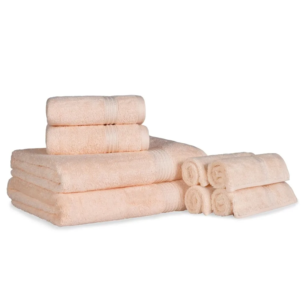 

Bathroom Towel Set Egyptian Cotton Absorbent 8-Piece Peach Towel Set