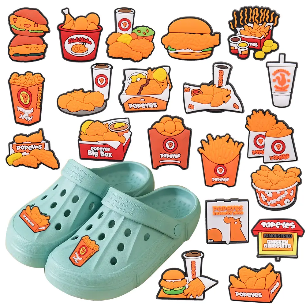 

New Arrival 1-20pcs Shoe Charms Fried Chicken French Fries Burger Accessories PVC Shoe Decoration For Wristbands Croc Jibz Gift