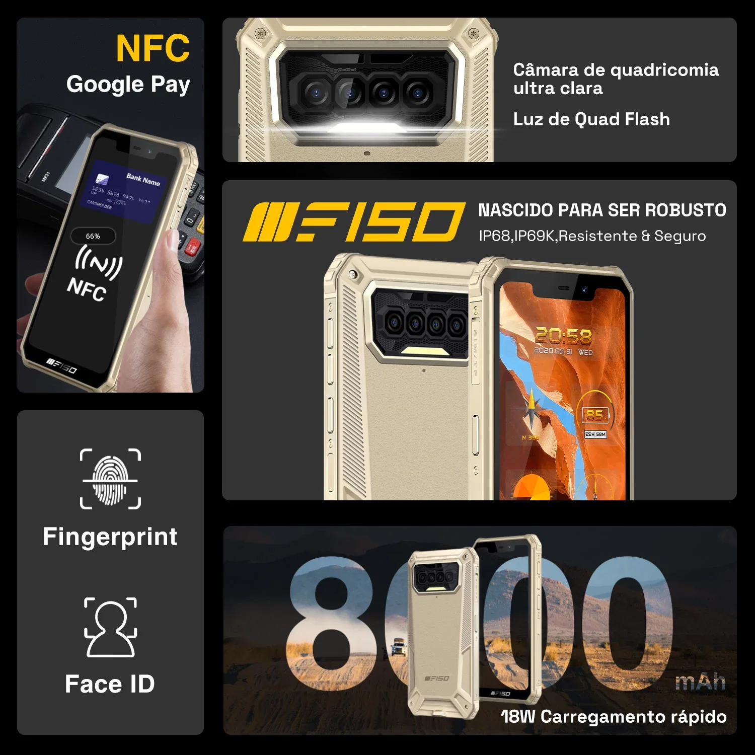 IIIF150 B2021 Rugged Mobile Phone 8000mAh Smartphone IP68/69K MTK G25 Quad Camera 6GB RAM 64GB ROM Telephone Android 11 OS