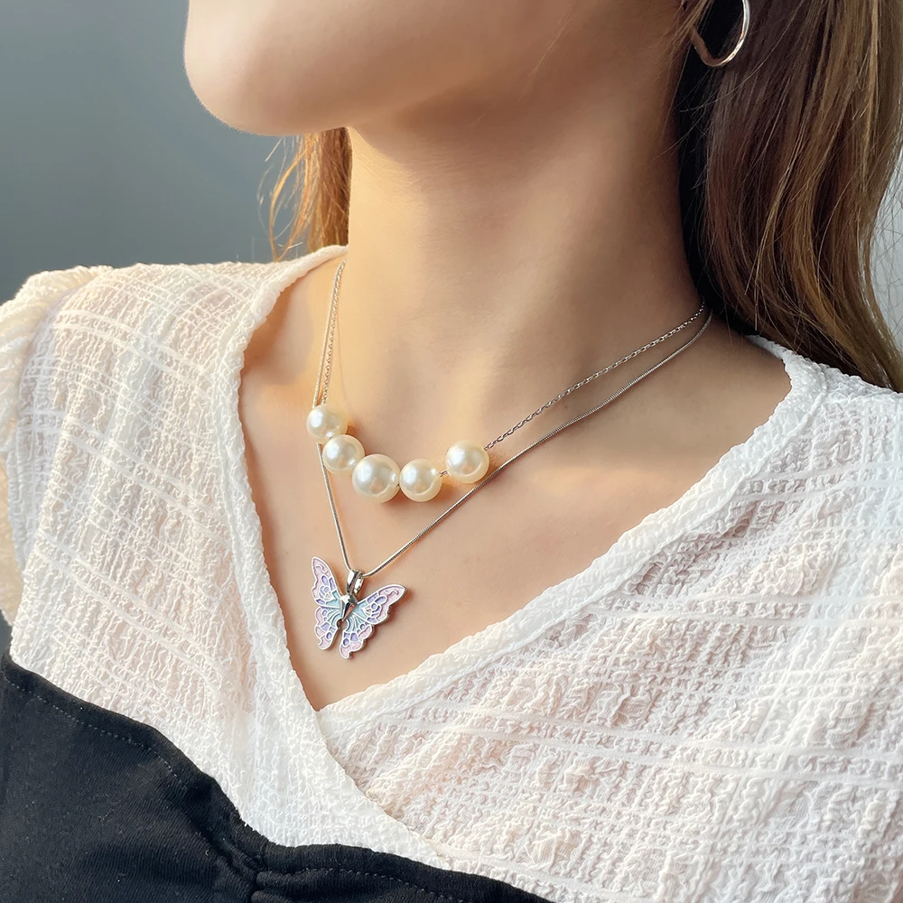 Женское многослойное ожерелье с эмалью и искусственным жемчугом |