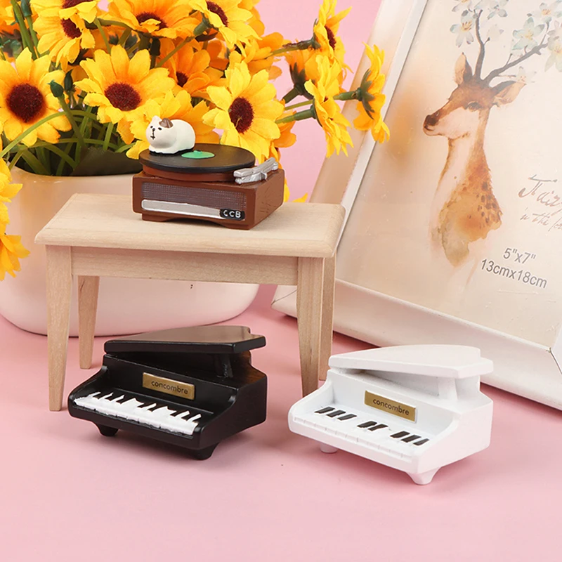 

1:12 Dollhouse Miniature Piano Musical Instrument Record Player Model Dolls House Resin Crafts Desktop Decor