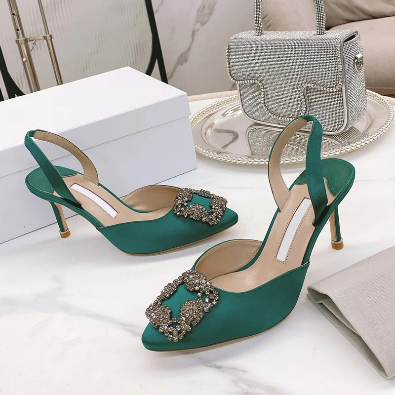 

Summer European and American New Women's Muller Shoes Stiletto Heel Fashion High Heels Square Buckle Diamond Decoration 43 yards