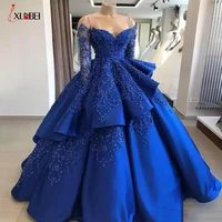 2022 robe de soiree a line evening dresses with lace o neck beads tiered formal lady party dresses vestidos de noche dresses