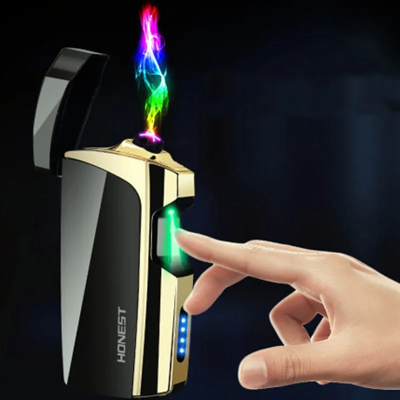 

2023 сенсорная зажигалка с двойной дугой, креативная металлическая ветрозащитная зажигалка с USB-зарядкой, уличная беспламенная электрическая зажигалка для сигар, подарки
