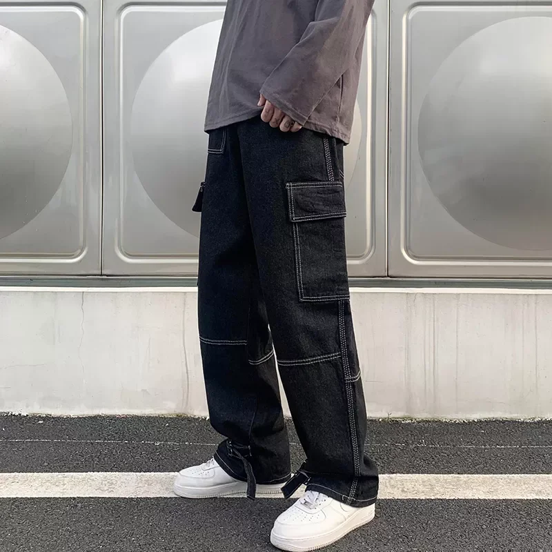 2022New Wide Leg Jeans Hip Hop Casual Men's Straight Baggy Denim Pants Streetwear Skateboard Pant Neutral Trousers Plus Size