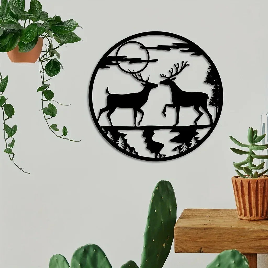 Металлический олень домашнее искусство луна гора настенное украшение гостиная