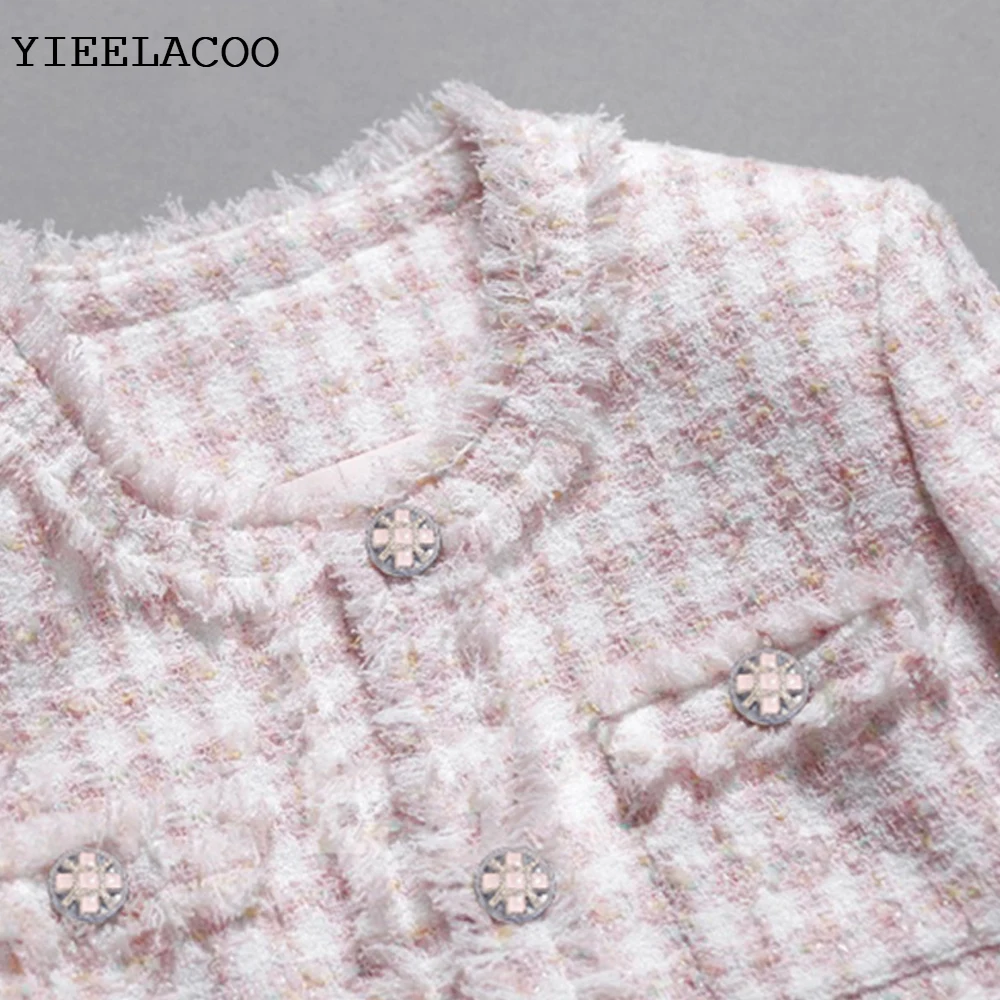 Fashion Small Fragrance Woven Tassel French perfume Pink Tweed Jacket Coat Ladies Spring /Autumn /Winter Classic |
