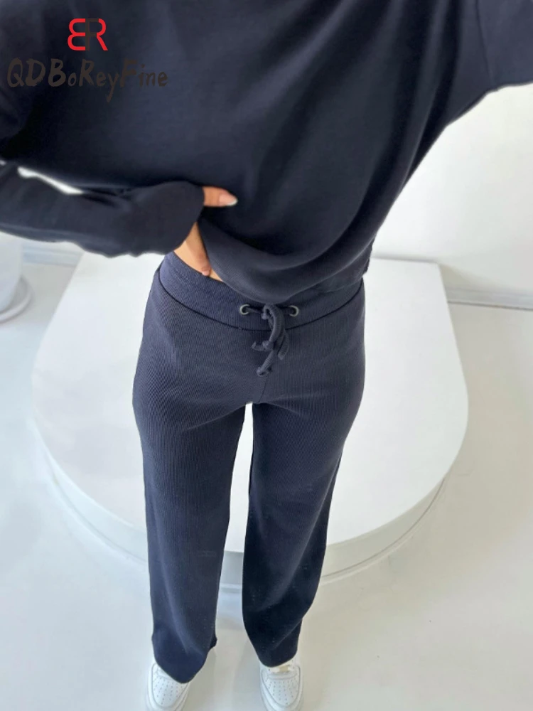 Весенний женский спортивный костюм топ в рубчик с длинным рукавом и брюки