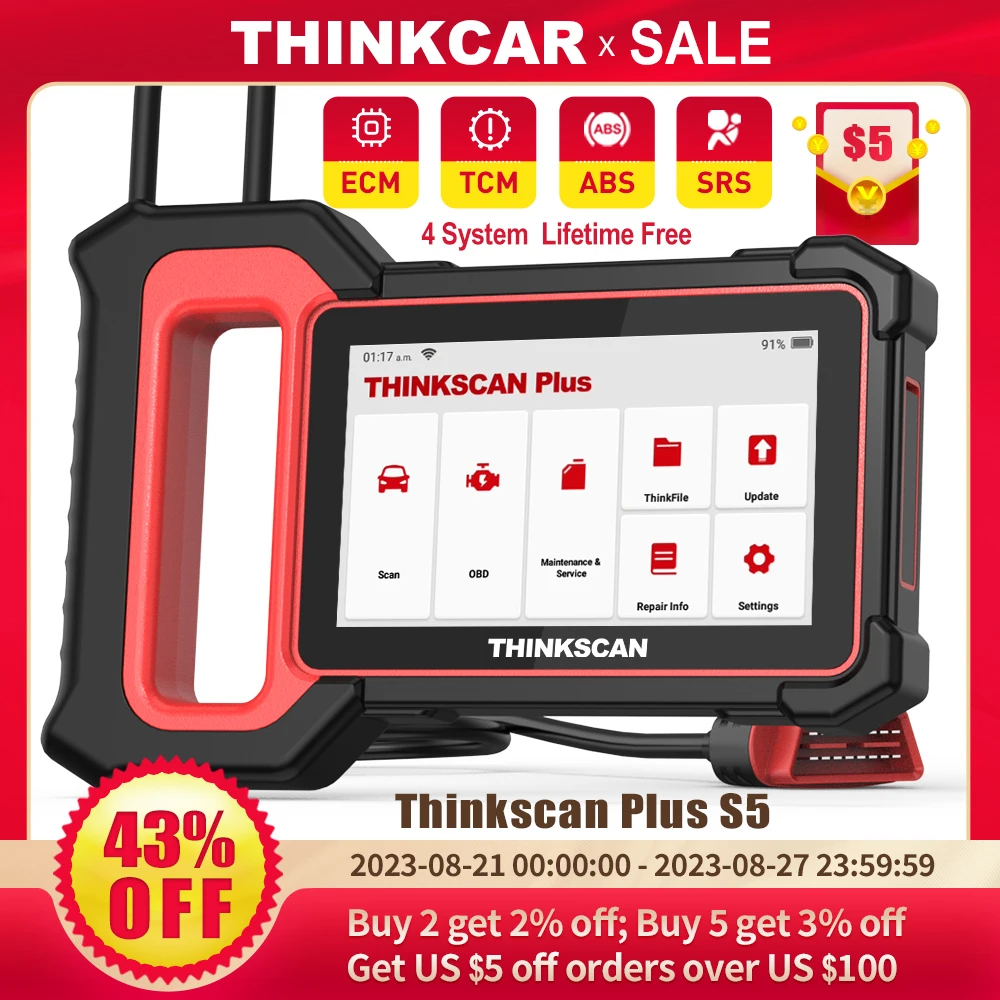 THINKCAR Thinkscan Plus S5 автомобильный OBD2 сканер двигателя ABS SRS TCM система диагностики считыватель кодов диагностический сканер Автомобильный сканер
