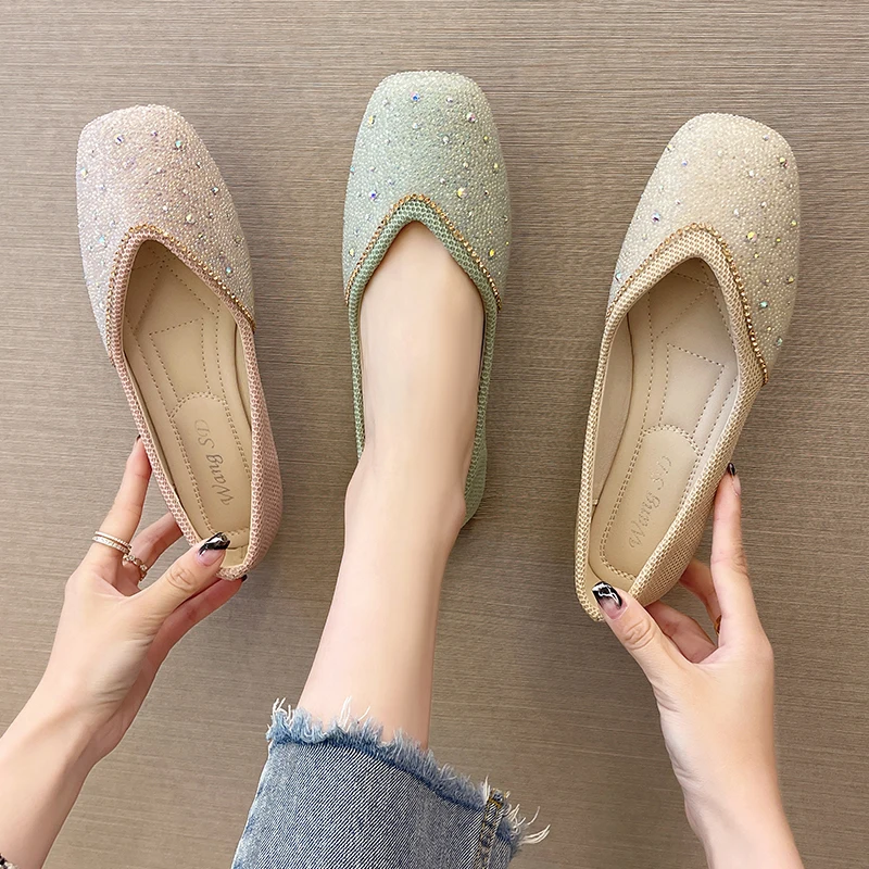 

Crystal Shoes Woman 2023 Round Toe Shallow Mouth Casual Female Sneakers Flats Modis Soft Rhinestone New Comfortable Dress Boat C
