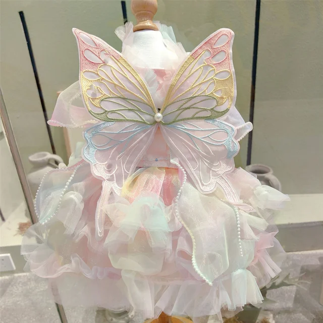 Butterfly Princess Dress Pet Dog Clothes Sweet Clothing Dogs Super Small Cute Chihuahua Soft Print Summer Pink Girl Mascotas 5