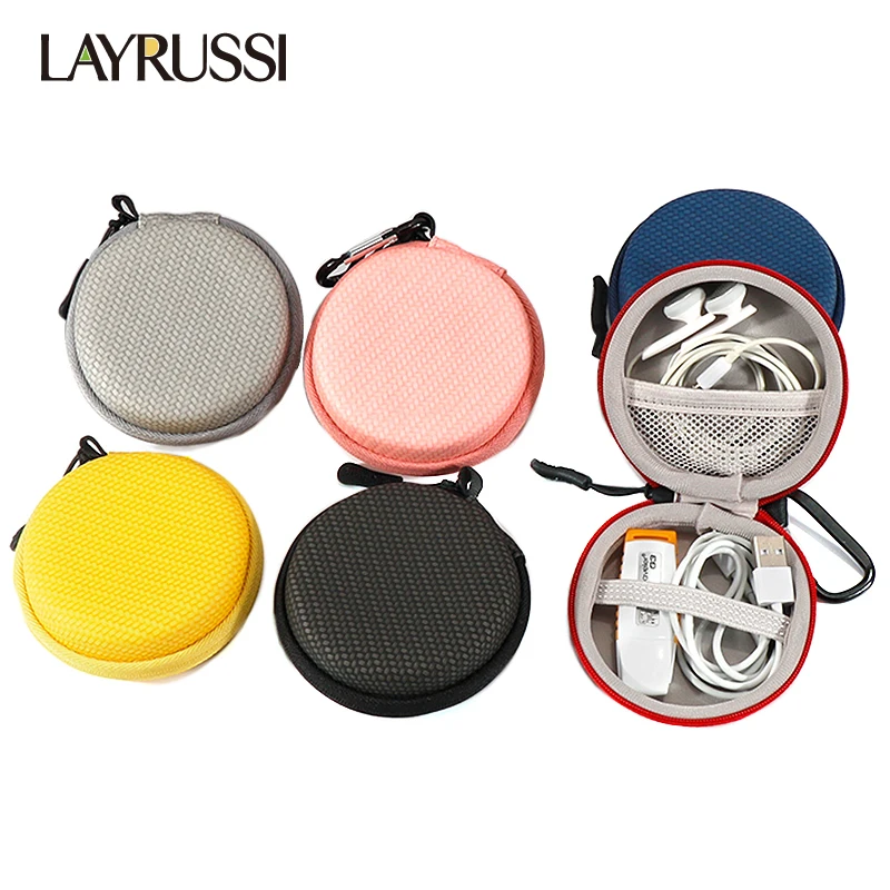 

LAYRUSSI сумка-Органайзер на молнии для наушников Airpods, кабель для наушников, цифровые аксессуары для хранения, мини-сумки, кожаный круглый чехо...