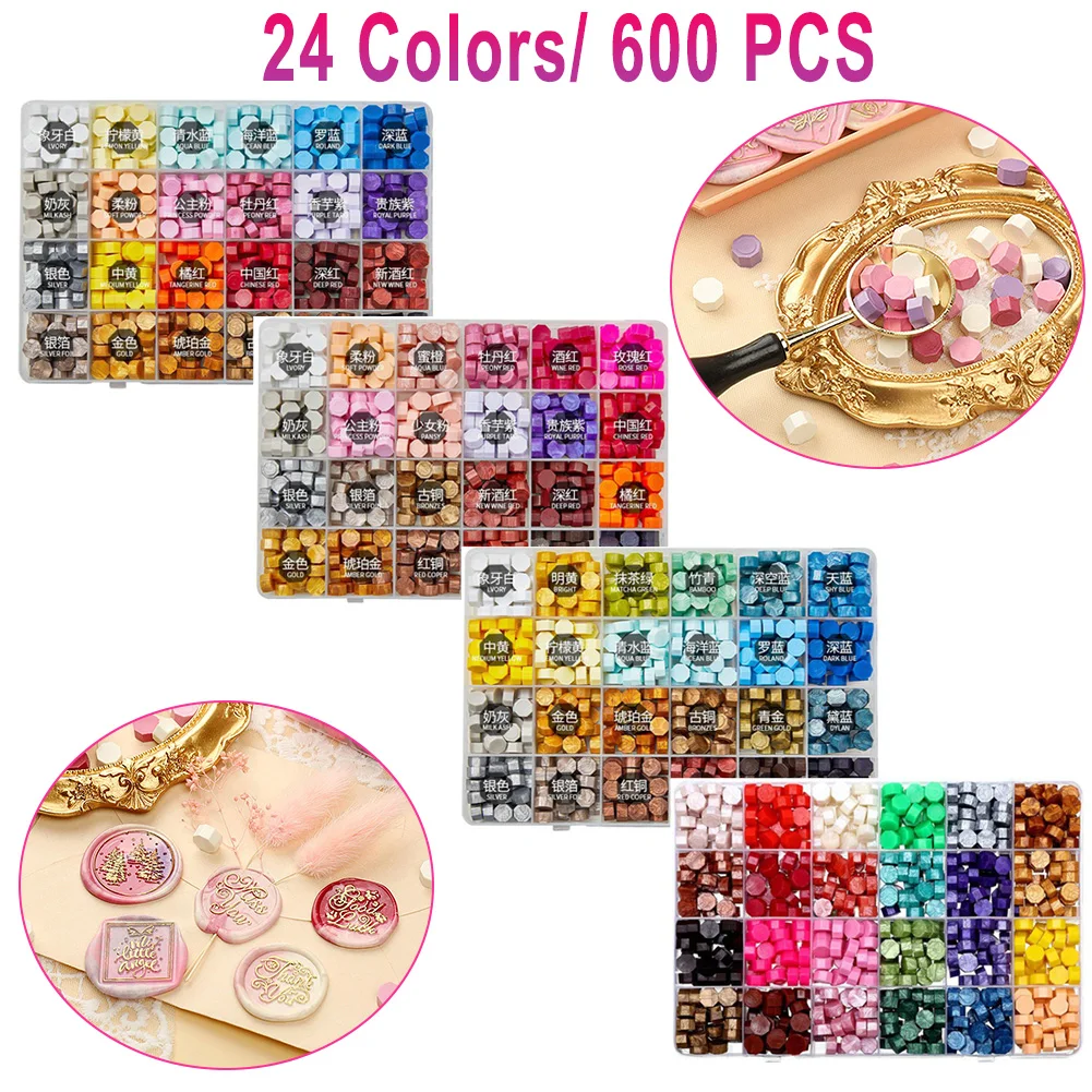 

24 Colors Wax Seal Bead Set Retro Fire Paint Seal Stamp Decor For DIY Wedding Invitation Wax Seal Set Sealing Stamp Kit Envelope