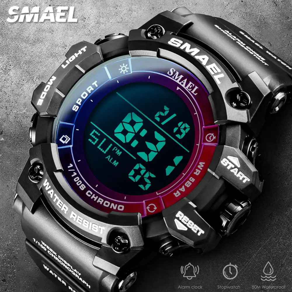 

Мужские водонепроницаемые электронные часы SMAEL, спортивные часы в стиле милитари с подсветкой и будильником, часы для мужчин, 8046