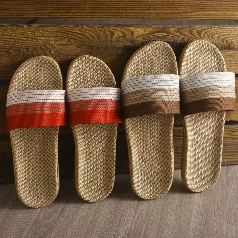 Home Couple Indoor Slippers Wooden Floor Cotton Linen Slippers